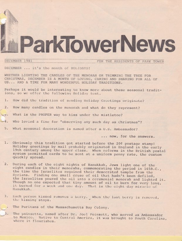 December 1981 PTCondo.com|ParkTowerNews, Dec 1981
